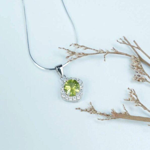 Mặt dây đá Peridot 6mm bạc 925