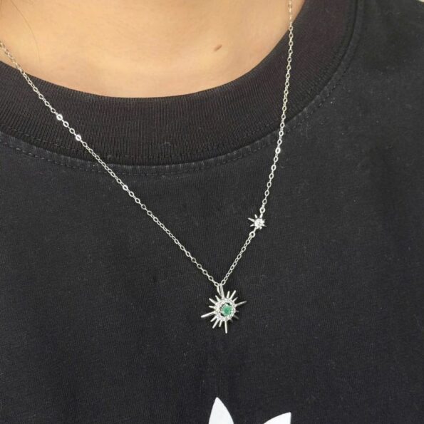 Dây Chuyền Bạc 925 Đính Đá Emerald